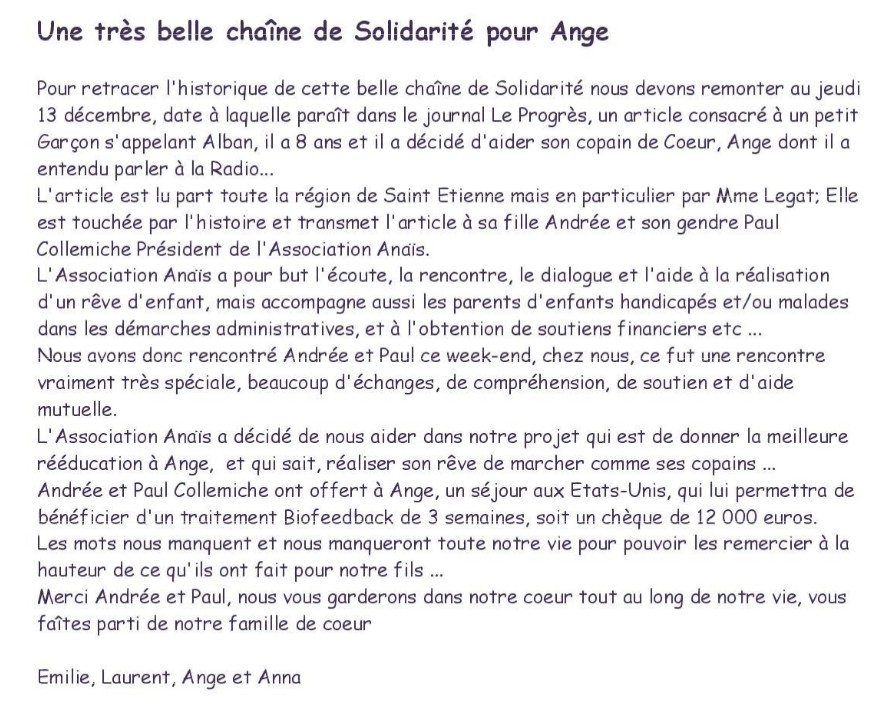 Association Anaïs 38 Biol Ange Maladie de Little